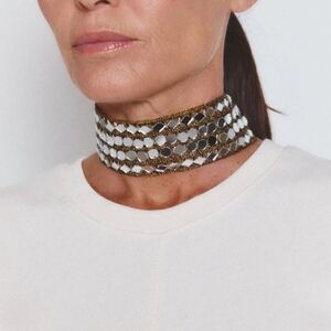 Handmade Mirror Embroidered Floral Choker Gold